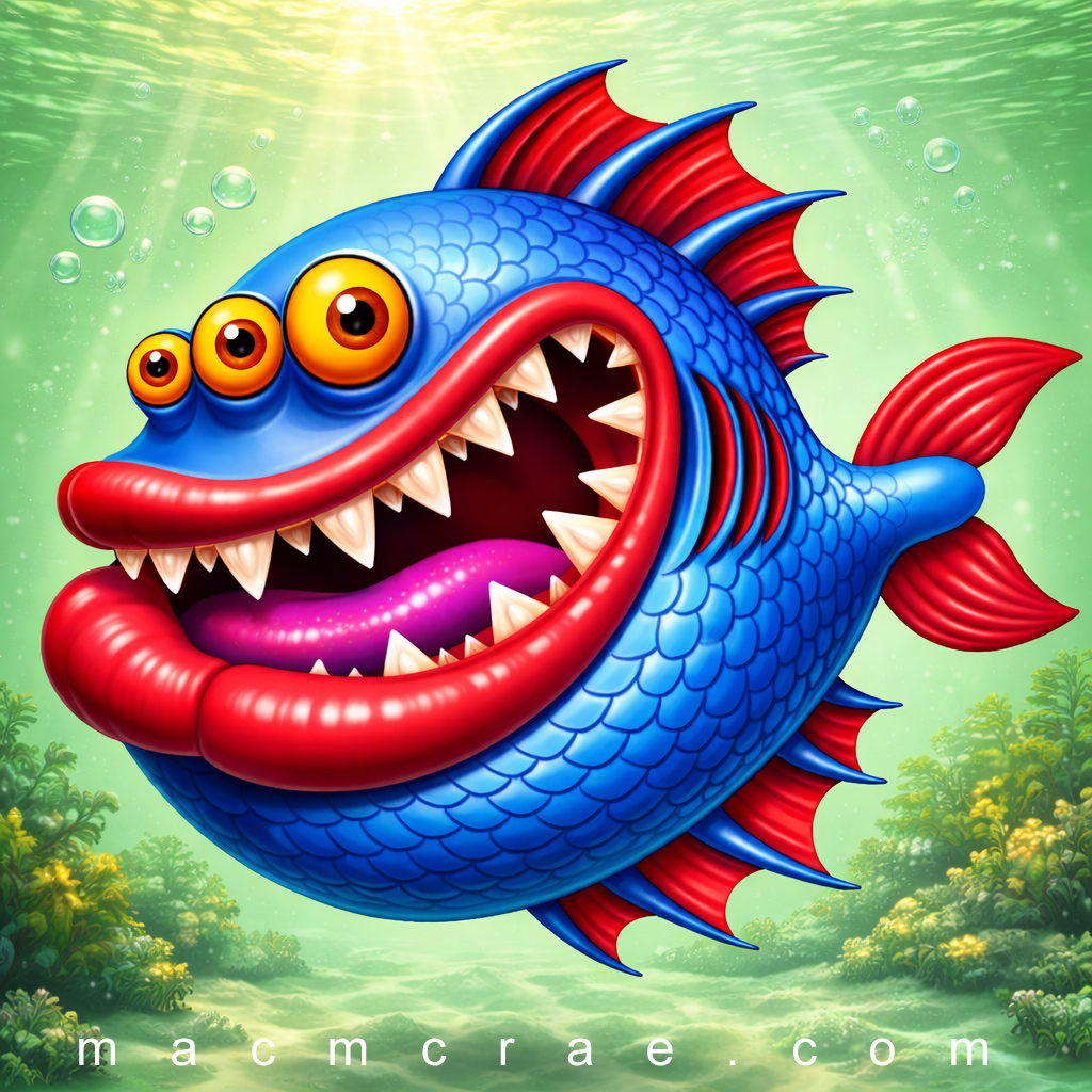 Mutant blue fish with three eyes