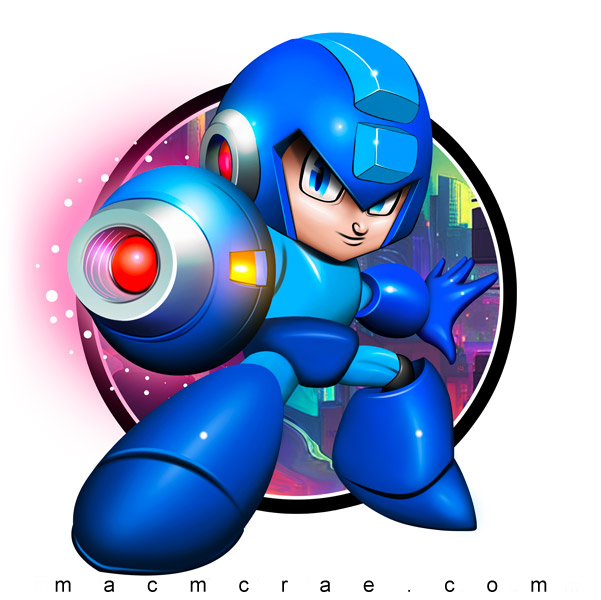 Airbrush of Illustration of Megaman Striking a Classic Pose