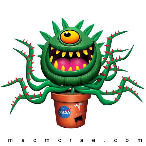 This is a cyclops man eating plant. He has spiny vines that grabs you with and chomps you with yellow teeth.