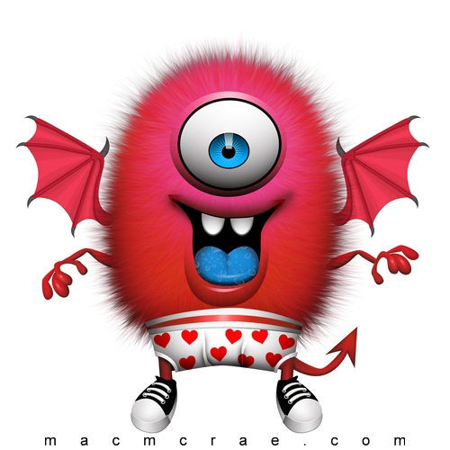 Happy Fuzzy Red Monster With Heart Underwear and wings
