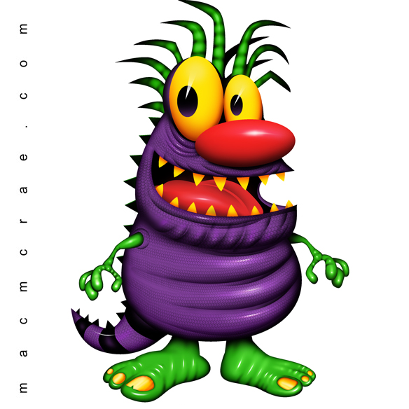 happy purple monster with spiky green hair smiling
