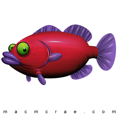 Pensive Red Bass With Purple Fins and a frown and Bright yellow eyes