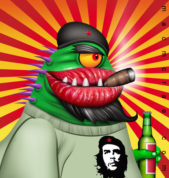 Monster dressed up Like Che guevara wearing his famous tshirt