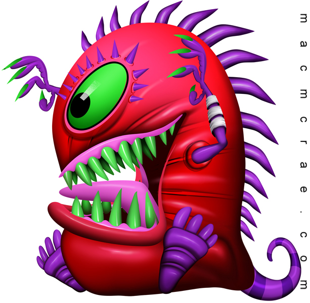 Red cyclops monster with green teeth and purple spines