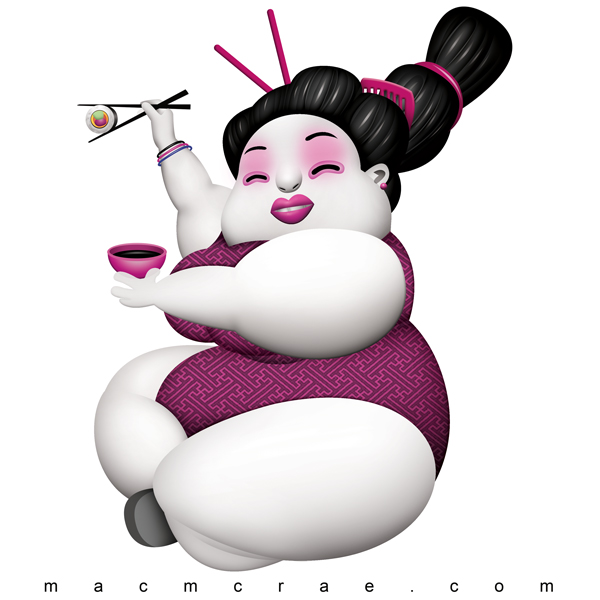 fat geisha girl eating sushi