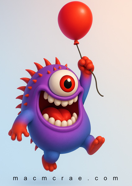 Purple Monster Flying With Balloon